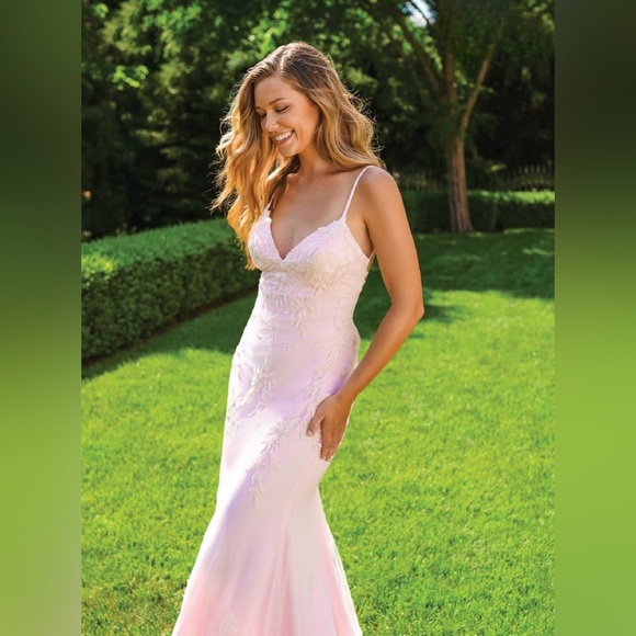 Strappy-Back Long Light Pink Prom Dress by Faviana - Picture 3 of 16